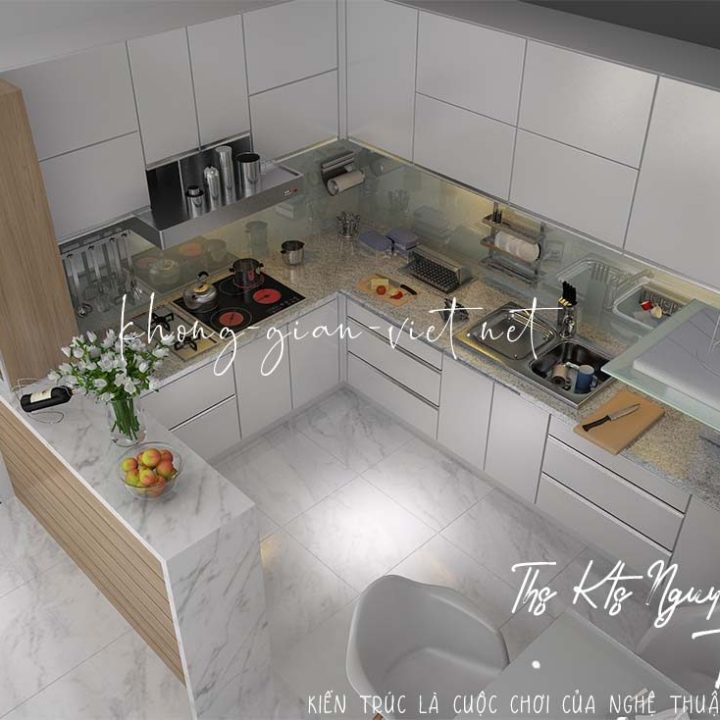 Thiết kế nội thất phòng khách và bếp nhà phố Gò Vấp