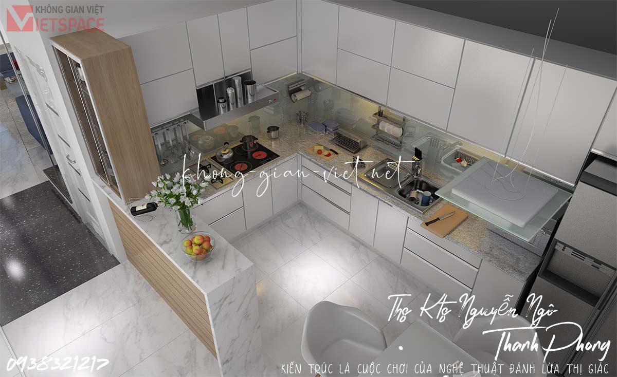 Thiết kế nội thất phòng khách và bếp nhà phố Gò Vấp